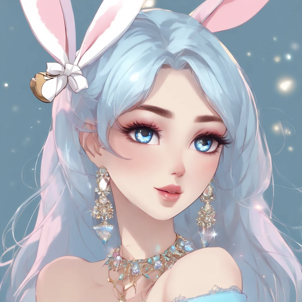 (of the best quality:1.3),4K,8K,8K portrait,16 km,(Works by Masut:1.2),1 girl in,solo,(minimalistic:1.5),opal,super-detailed,Absurdity,(Very detailed beautiful face and eyes:1.3), (Beautiful hair in high detail:1.3),exquisite composition, (all body:1.5),(Full-length characters:1.5), Super cute girl,(Medium hair:1.4),Pink eyes,light blue eyes,(Pink hair:1.2),(light blue hair:1.4),(Playboy bunny:1.6),(Jewelry hair accessories:1.3), (Jewelry eyes:1.3),(eyelashes:1.2),(Symbols in the eye:1.3),(high-resolution, Twinkle,iridescent,lens flares,light particles,shining:1.3),(adorable:1.5)