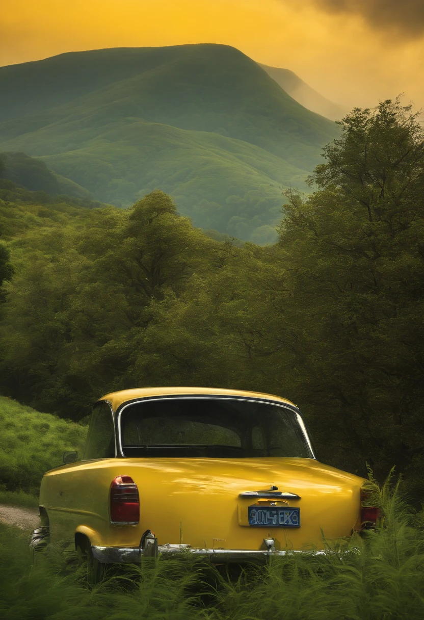 Criar uma imagem realista de uma panela na cor verde e detalhes amarelo, funda metalica e sem tampa.