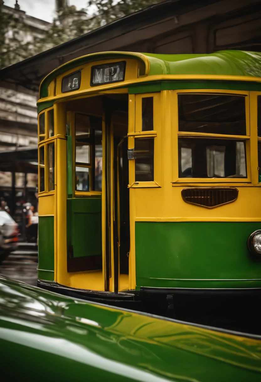 Criar uma imagem realista de uma panela na cor verde e detalhes amarelo, funda metalica e sem tampa.