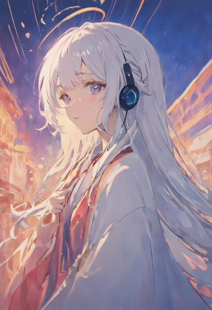 Anime girl with long white hair and headphones in front of blue background, white-haired god, Digital anime art!!, Perfect white haired girl, white haired Cangcang, Girl with white hair, (Anime girl), Smooth anime CG art, Official artwork, Beautiful Anime High School Girls, White-haired, Beautiful anime artwork, Cute anime girl, anime moe art style, anime best girl