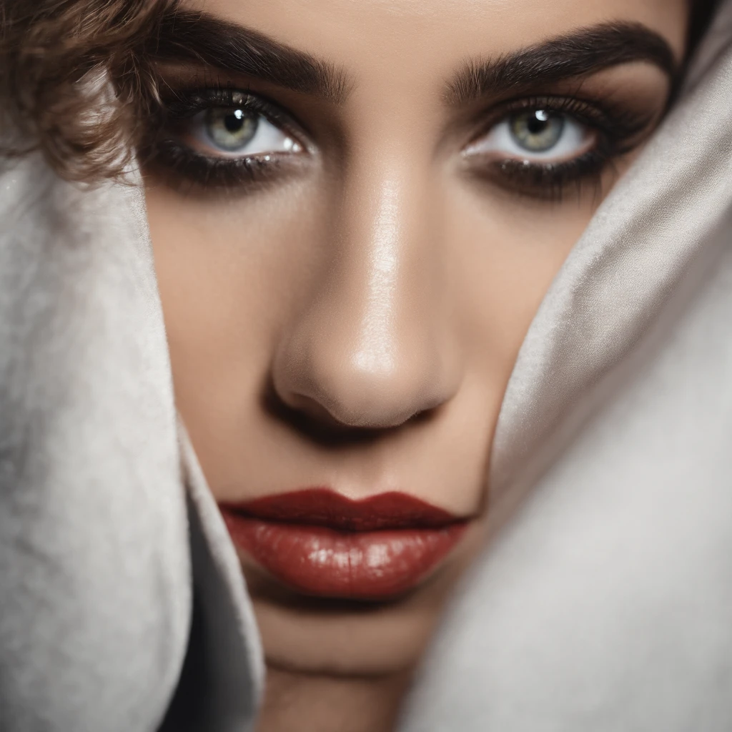 Extreme close-up of the model's face,Smoky eye makeup,Red lipstick,Wet face dripping ,Guido Argentinian style,Stylish photo shoots,Ultra photo realsisim,photoshoot ,Photo shoot of the Canon EOS 5D Mark 4 and SIGMA Art lens 35mm F1.4 Dangerous goods HSM,unreal-engine