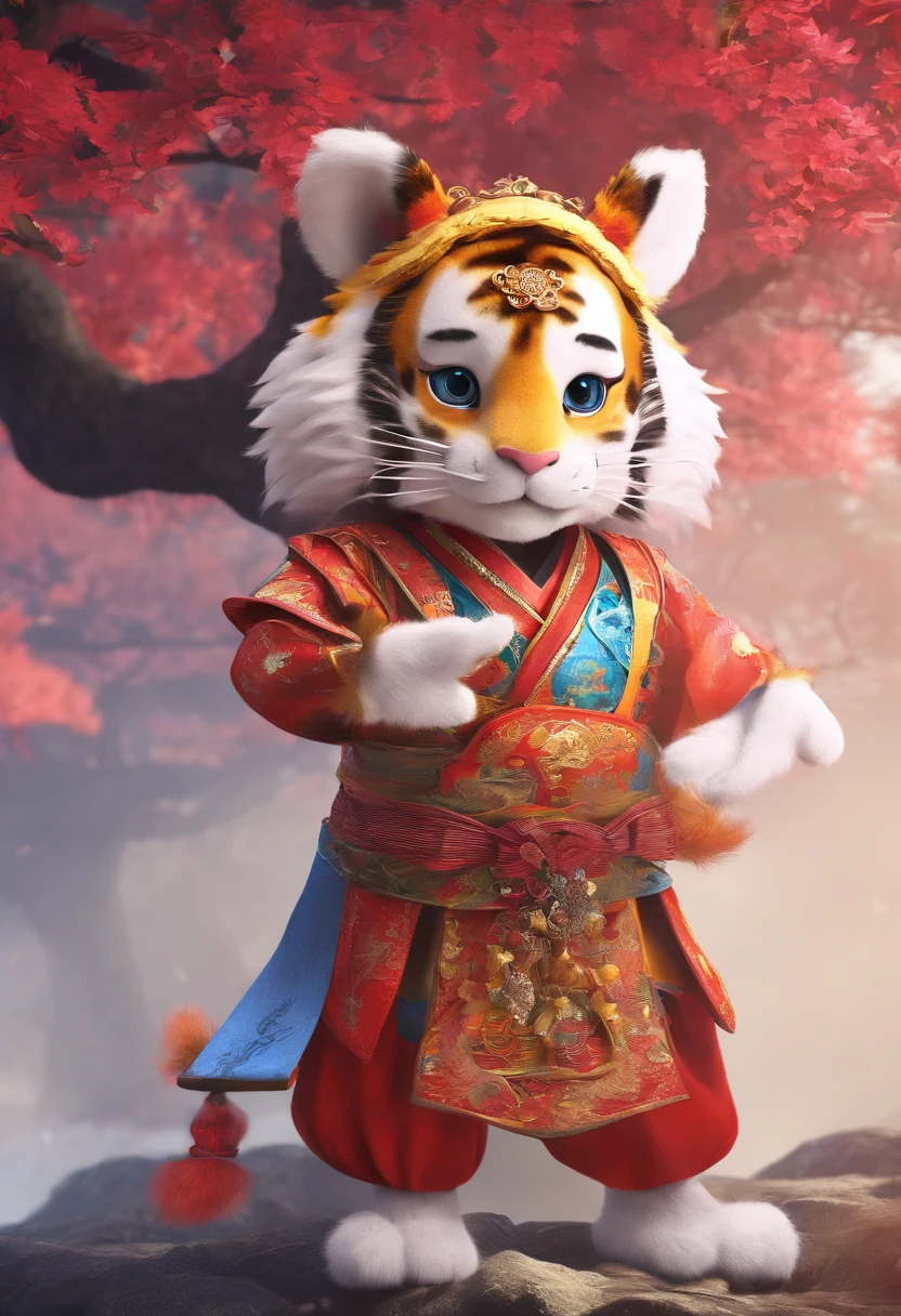 A little tiger in a Chinese Tang costume，super adorable，电影灯光，Intricate filament design，，Fairytales，Unreal Engine 5 and Octane Dye，Incredibly detailed
