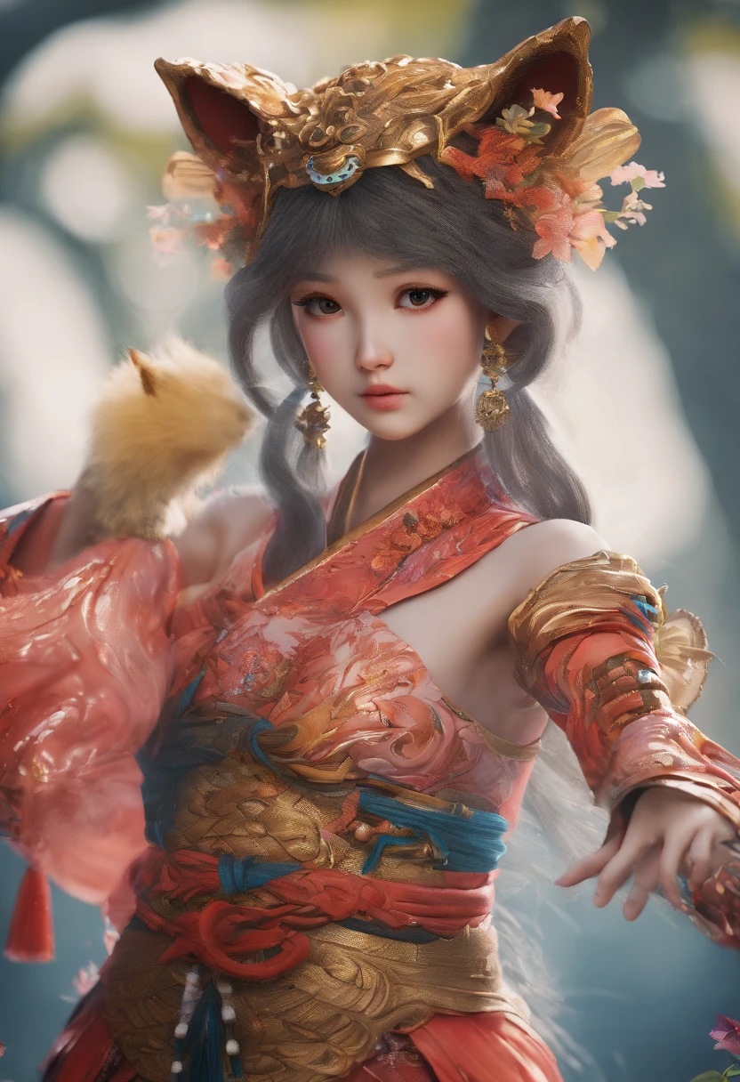 A little tiger in a Chinese Tang costume,super adorable,电影灯光,Intricate filament design,,Fairytales,Unreal Engine 5 and Octane Dye,Incredibly detailed