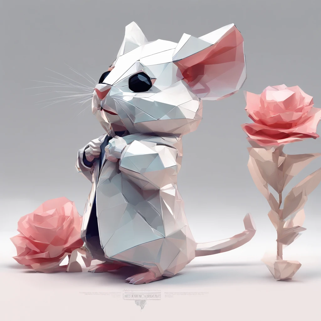 Perfect alignment, Cute little mouse wearing a jacket，crystal vases，Rose flower, Wearing sunglasses, cheerfulness, Standing position, Abstract beauty, Centered, Looking at the camera, Facing the camera, nearing perfection, Dynamic, Highly detailed, smooth, Sharp focus, 8K, high definition resolution, illustration, Art by Carne Griffiths and Wadim Kashin, White background