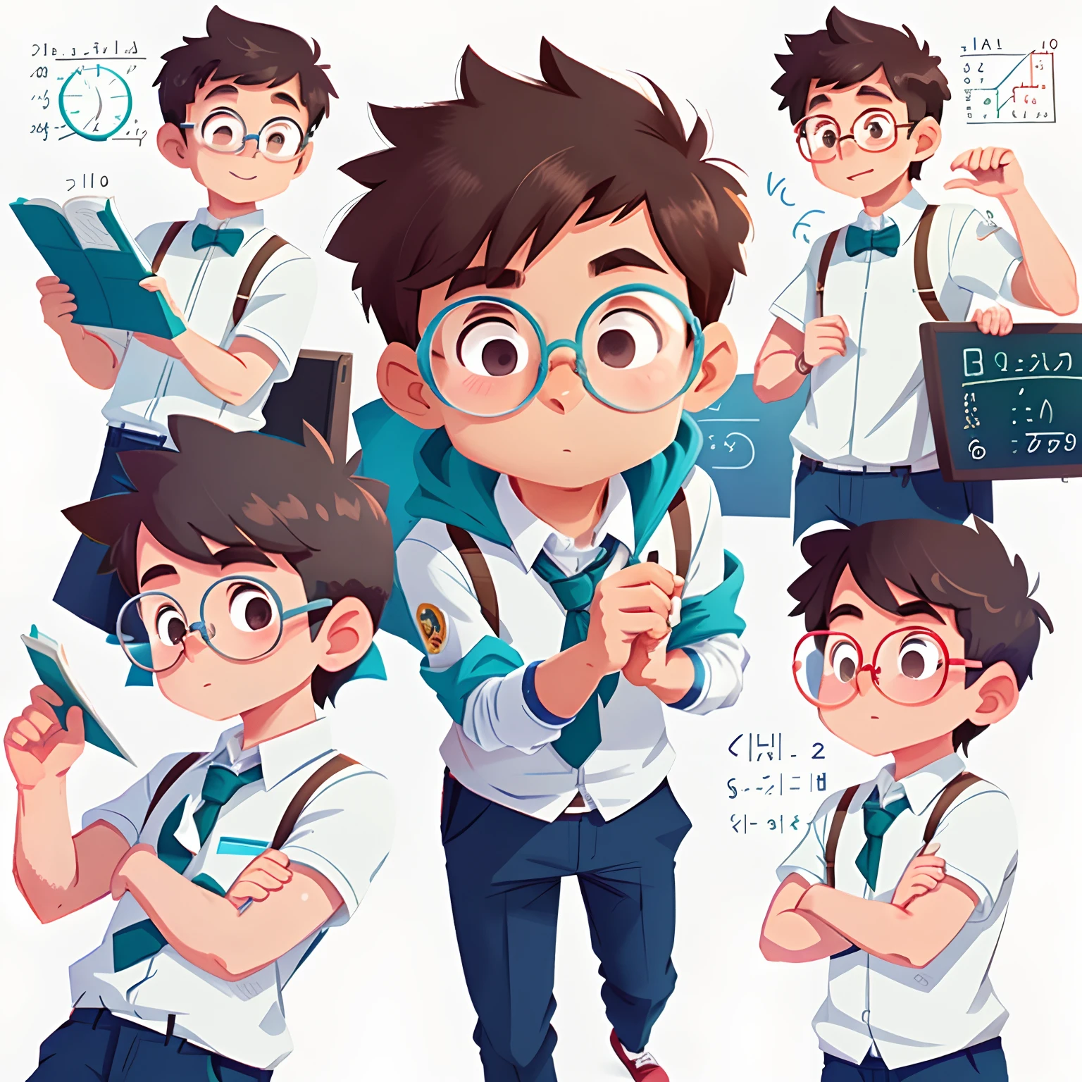 A cute male math teacher with glasses,full bodyesbian,White background,