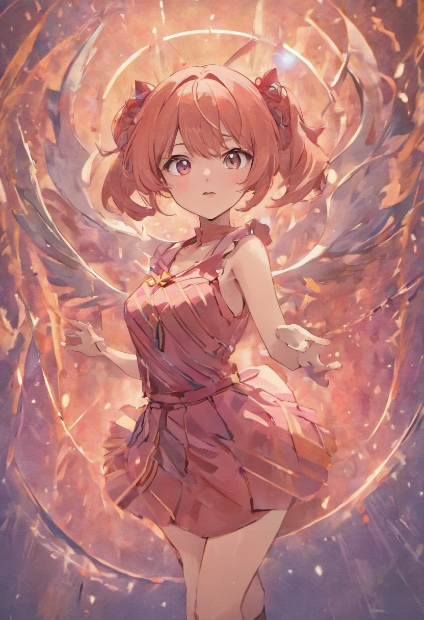 (masterpiece), best quality, expressive eyes, perfect face, elegant, beautiful, wearing an academic uniform, thick, curvy, plumb, streaked hair, pink hair, short hair, twin tails, star-shaped pupils, hair ornament, tanned skin, brown skin, skirt, black leggings, big tits, bewitching hips, full body,
