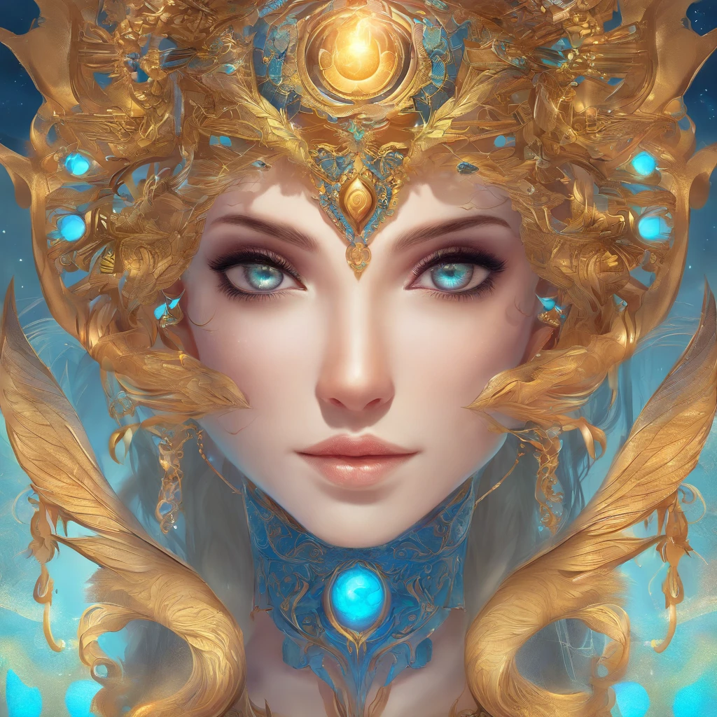 (best qualtiy,ultra - detailed,Most Best Illustration,Best shadow,tmasterpiece,A high resolution,professionalartwork,famousartwork),Detailed eyes,beautidful eyes,closeup cleavage,sci-fy,colored sclera,Robot eyes,face markings,Tattooed with,(fractalized,Fractal eyes),largeeyes,Wide eyes,(Eye focus),sface focus,Cosmic eyes,Space eyes,Close-up of metal sculpture of a woman with a moon in her hair,goddes。extremly high detail,3 d goddess portrait,Extremely detailed footage of the goddess,a stunning portrait of a goddess,Side image of the goddess,portrait of a beautiful goddess,Full body close-up portrait of the goddess,hecate goddess,portrait of a norse moon goddess,goddess of space and time