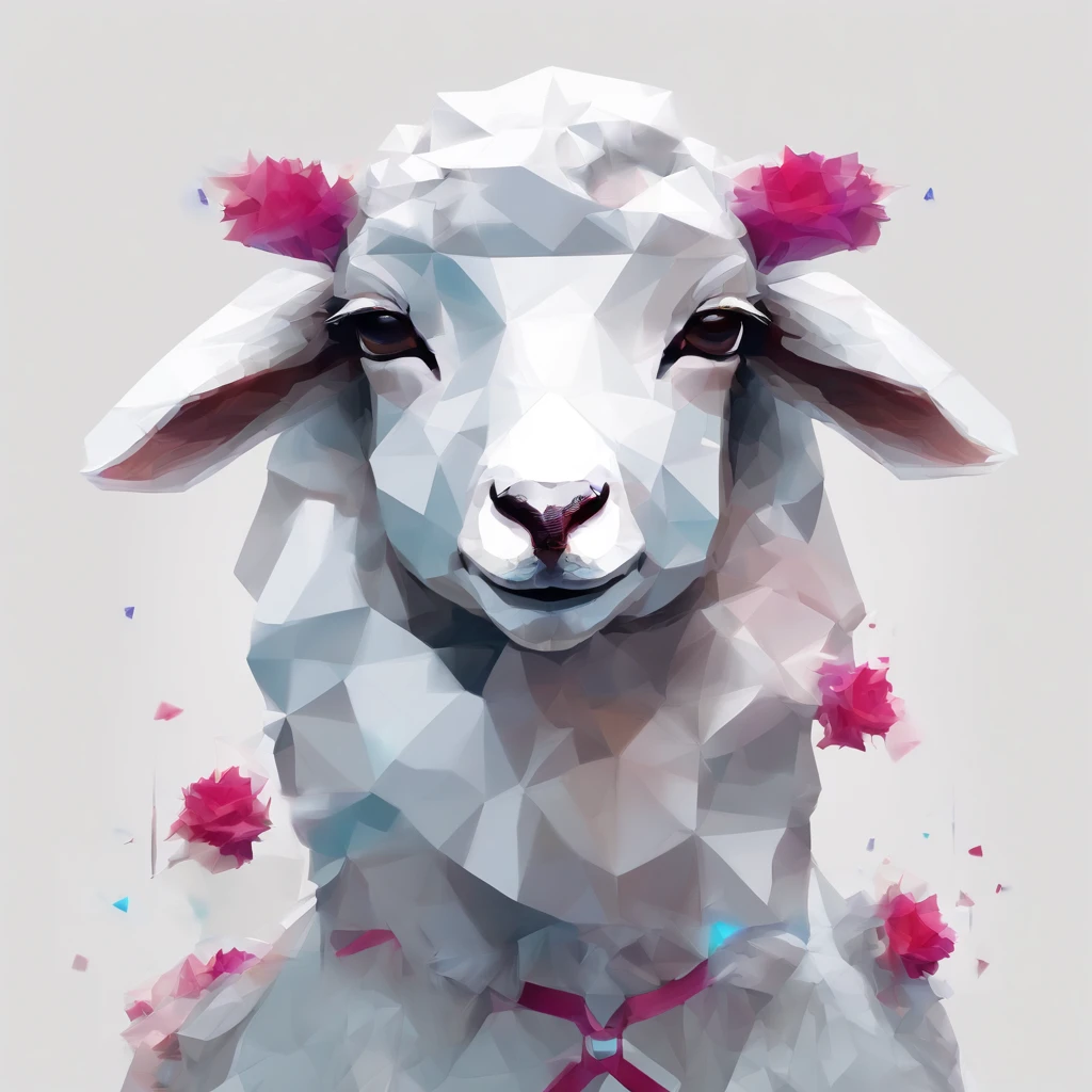 Perfect alignment, Cute lamb wearing a jacket,crystal vases,Rose flower, Wearing sunglasses, cheerfulness, Standing position, Abstract beauty, Centered, Looking at the camera, Facing the camera, nearing perfection, Dynamic, Highly detailed, smooth, Sharp focus, 8K, high definition resolution, illustration, Art by Carne Griffiths and Wadim Kashin, White background