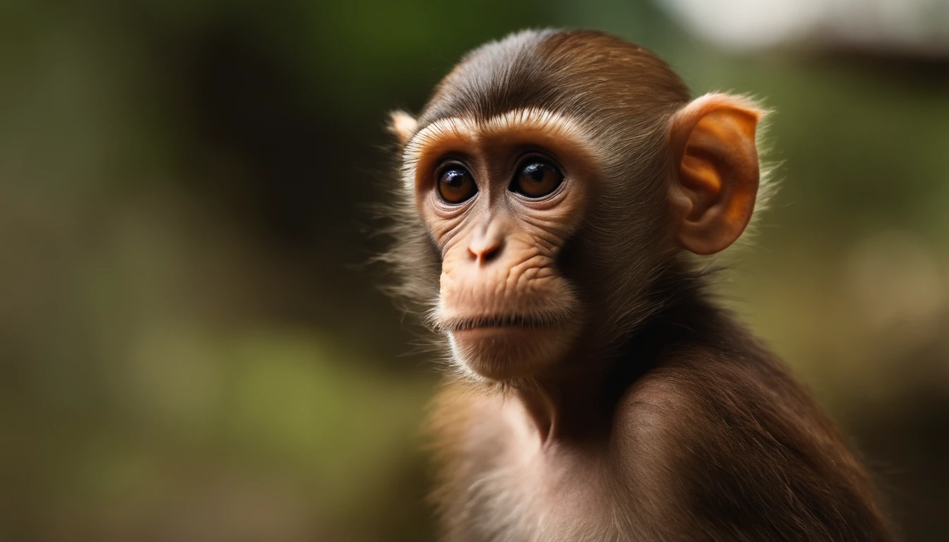 a little monkey standing on the street, smile, ancient style, snes painting