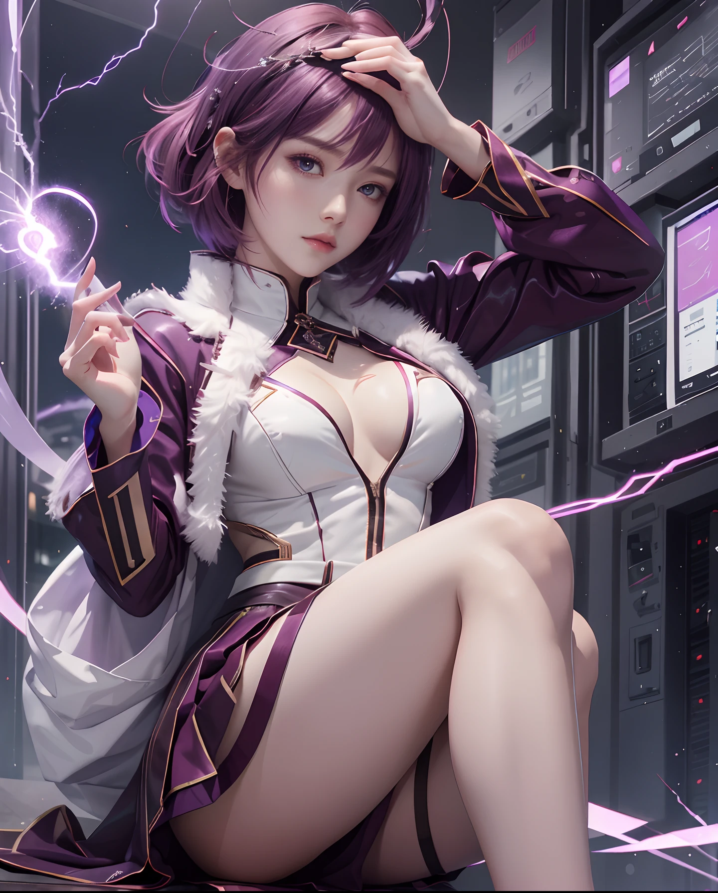 dengekihime、Electromaster、1Beautifulwoman、Beauty in uniform、Lightning is in your hands, Maroon hair,short-cut、skirt by the,maroon eyes、Angle from above the knee、Breasts are small and B size、A slender、Cleavage is visible。Paws are thin and beautiful,the skin is white and transparent,high-heels、