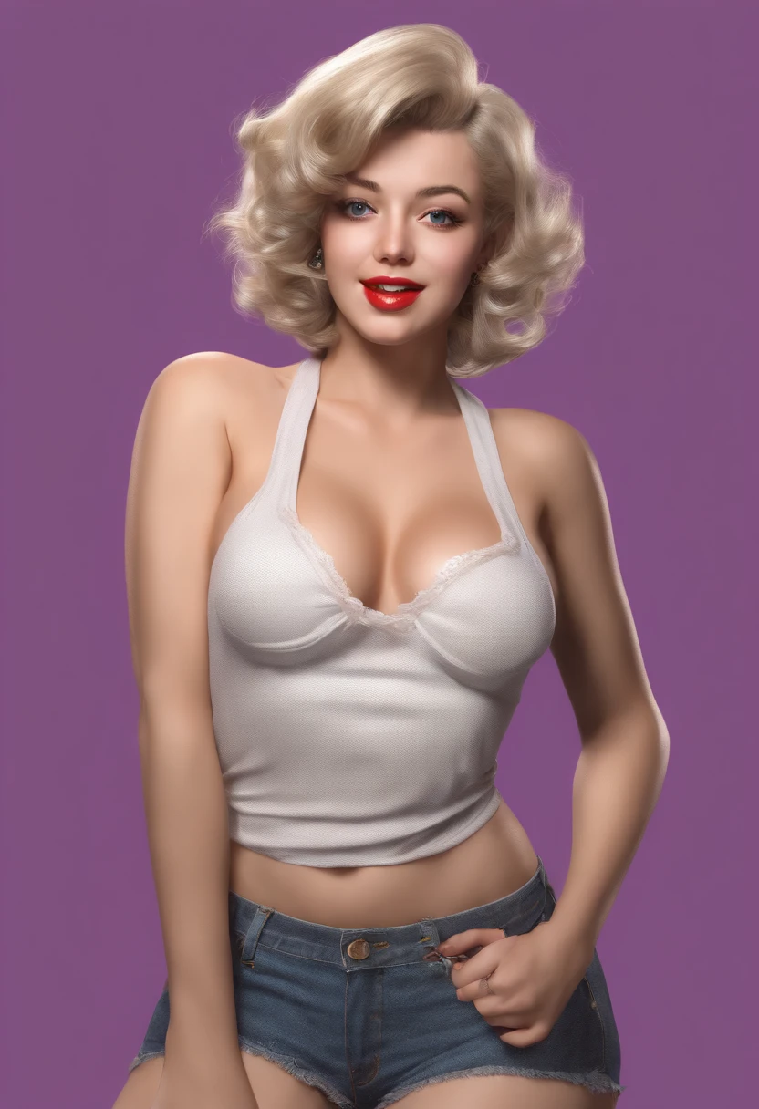 Marilyn Monroe, beautiful retro colors, instagram (realistic, highest resolution: 1.4), ((puffy eyes)), Looking at Viewer, full body (8k, RAW photo, best quality, master piece: 1.2), (realistic, photo photorealistic: 1.37), (sharp focus: 1.2), professional lighting, photon mapping, radiosity, physically based rendering, (pale skin: 1.2), (big breast: 1.2), looking at the audience, (medium hair: 1.5) , portrait, Purple eyes, (Brunet: 1.1), bangs, (simple background: 1.4), alone, upper body, realistic, (masterpiece: 1.4), (Very high quality: 1.4), (light skin), sister maga, makeup, lewd smile (thin, shut up, shy: 1.3), (squat, no panties), medium breasts, sexy pose, open legs, penetration - sexual arousal, sexual expression