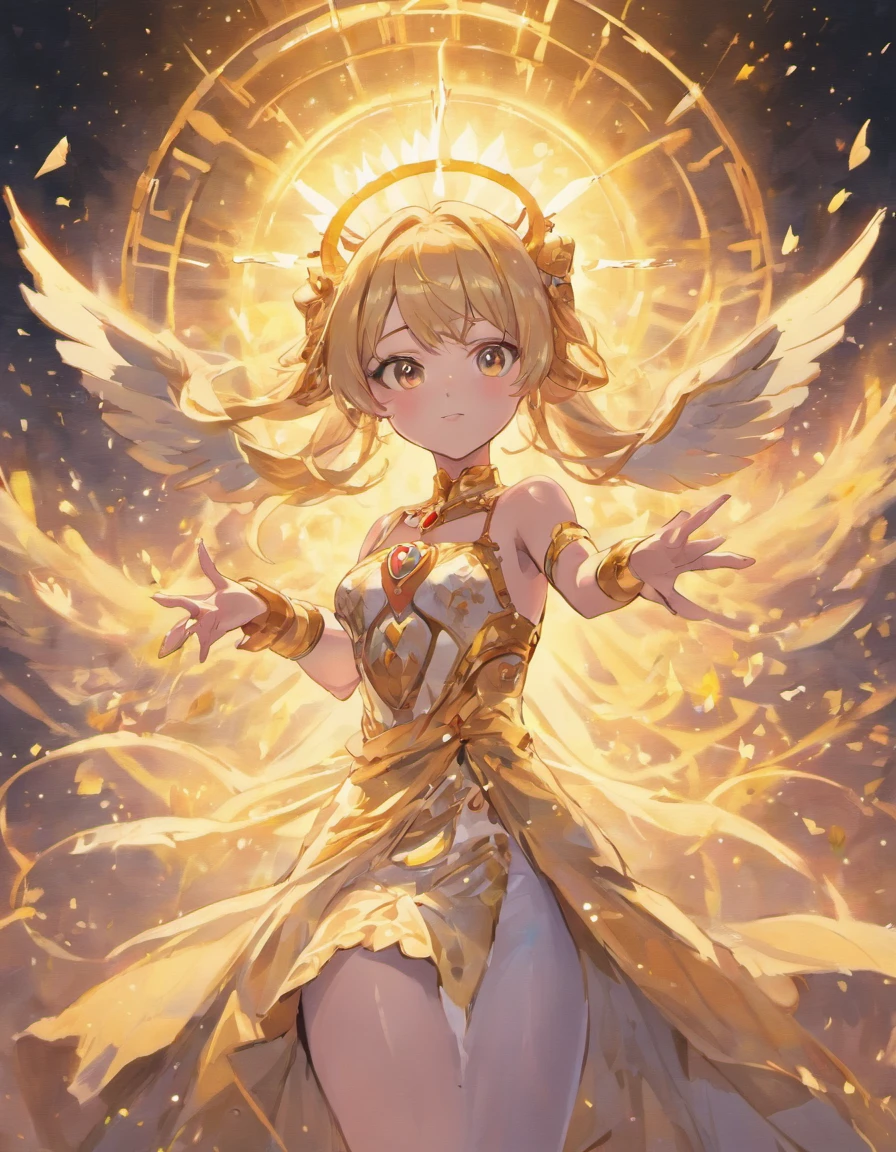 (Golden Goddess Freyer, Majestic Goddess of Love and Magic, Her hands shine with mysterious power.Her hands shine warm and charmingly.Her presence is a light of hope and joy.Her golden aura is、It is a shining golden aura of love and protection.Shooting star brilliance、Golden moonlight、Beautiful Finger、Detailed heart-shaped aura at your fingertips、