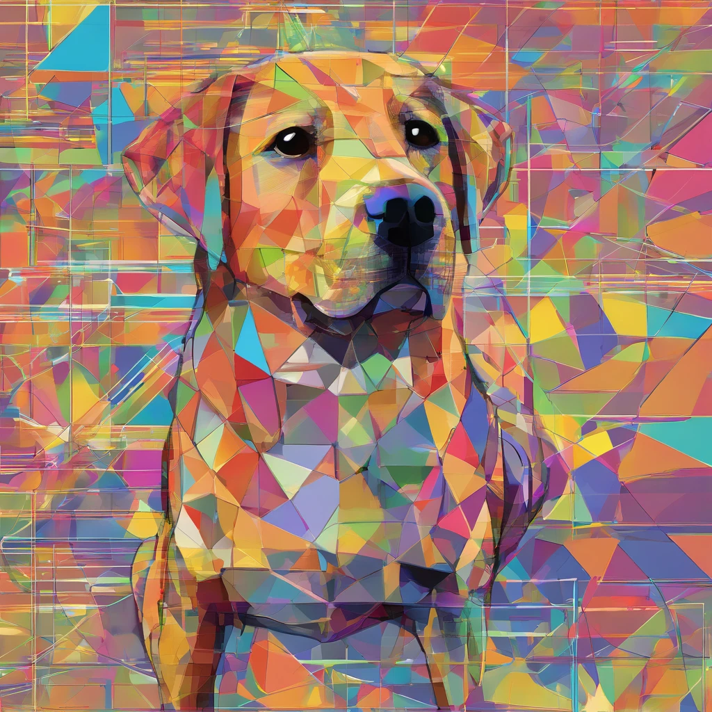 (Labrador retriever  ),(Best posture),(best angle), (Better expression), Eduardo Kobra Acorjo Amento ,Multidimensional geometric wall portrait, Artistically, tchibi,yang08k, big breasts beautiful, coloring,