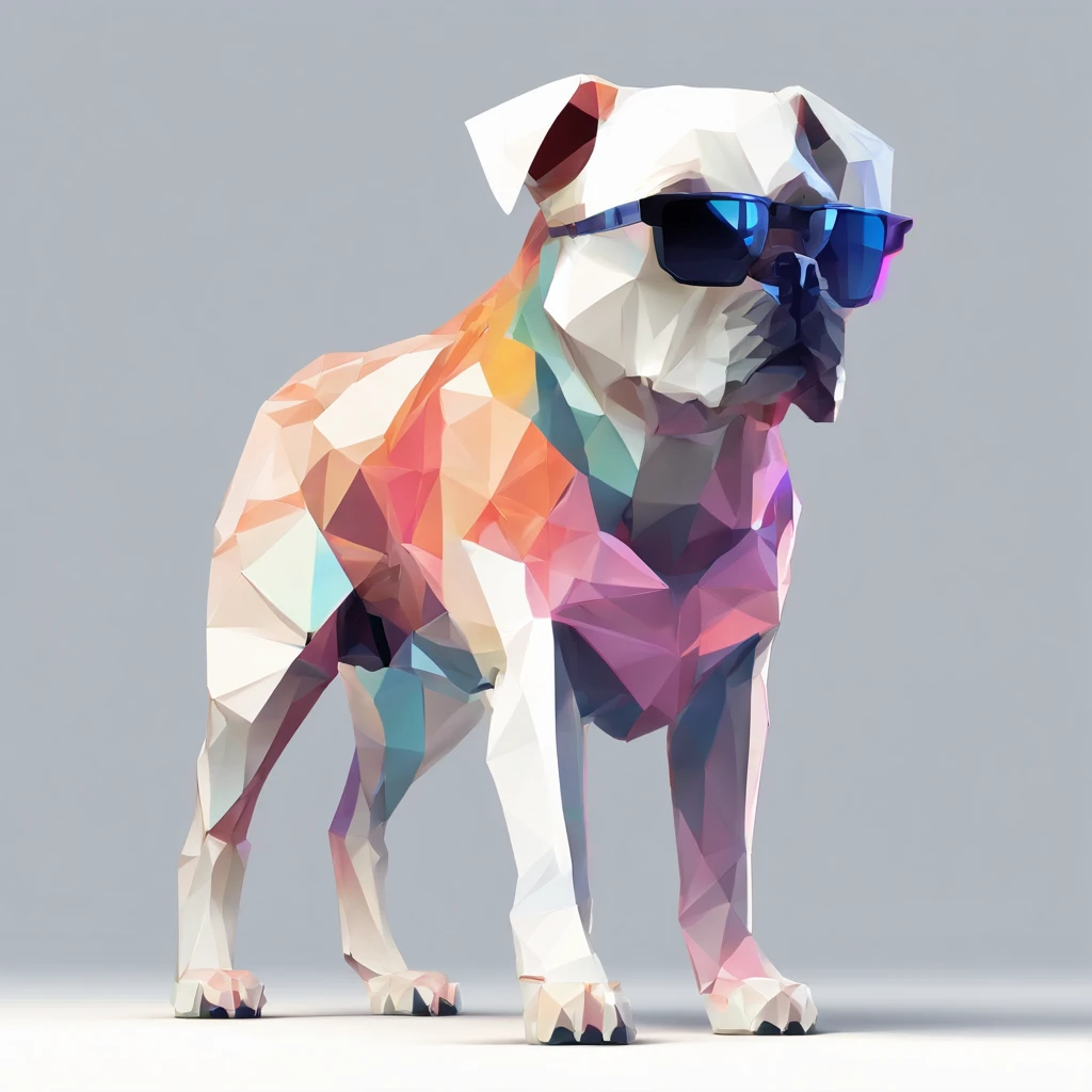 Perfect alignment, Cute puppy wearing jacket,crystal vases,Rose flower, Wearing sunglasses, cheerfulness, Standing position, Abstract beauty, Centered, Looking at the camera, Facing the camera, nearing perfection, Dynamic, Highly detailed, smooth, Sharp focus, 8K, high definition resolution, illustration, Art by Carne Griffiths and Wadim Kashin, White background