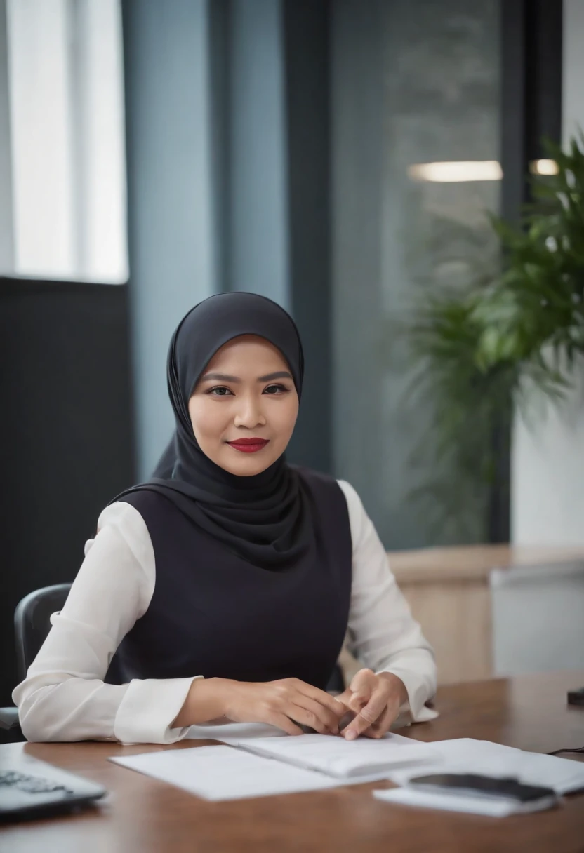 Malay matured women in office attire teaching graphic design in classroom