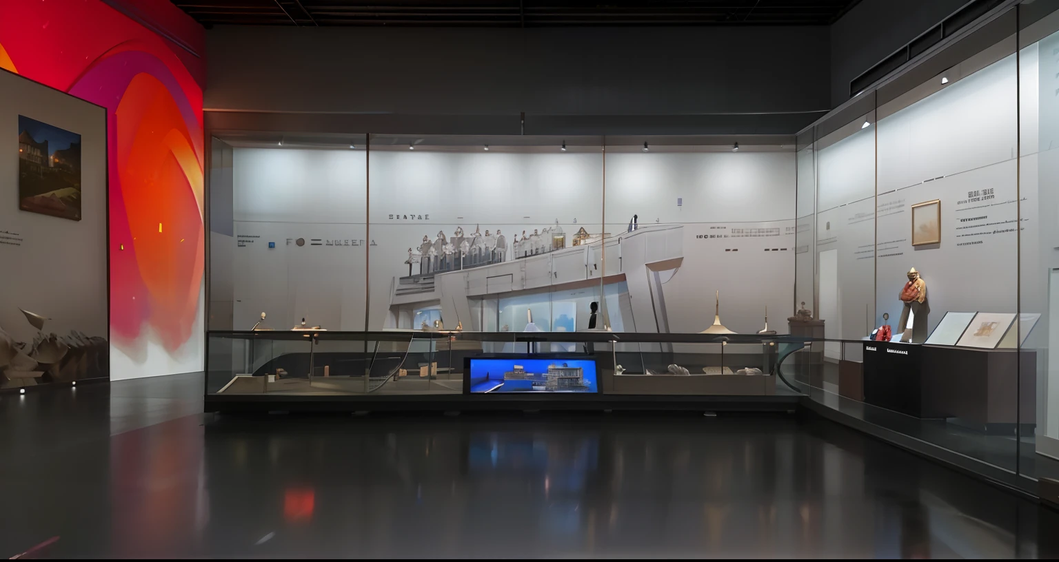 museum,background is a low light museum, museum exposition, diffuselighting, displayed in the exhibition hall