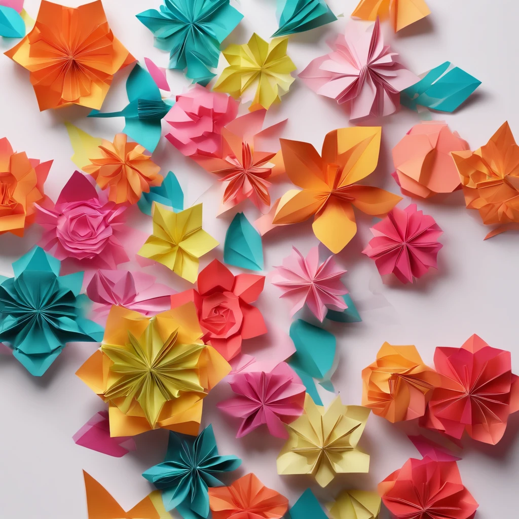 Flowers, Paper cut art style, Neon candy color, Simple, Stylish, Bright, White space, 。.3D, Redshift, Arnold renderer, High detail, High quality, 8K