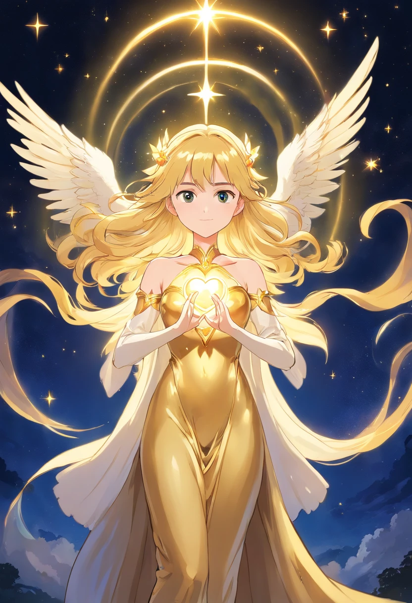 (Golden Goddess Freyer, Majestic Goddess of Love and Magic, Her hands shine with mysterious power.Her hands shine warm and charmingly.Her presence is a light of hope and joy.Her golden aura is、It is a shining golden aura of love and protection.Shooting star brilliance、Golden moonlight、Beautiful Finger、Detailed heart-shaped aura at your fingertips、