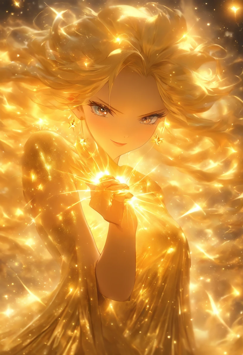 (Golden Goddess Freyer, Majestic Goddess of Love and Magic, Her hands shine with mysterious power.Her hands shine warm and charmingly.Her presence is a light of hope and joy.Her golden aura is、It is a shining golden aura of love and protection.Shooting star brilliance、Golden moonlight、Beautiful Finger、Detailed heart-shaped aura at your fingertips、