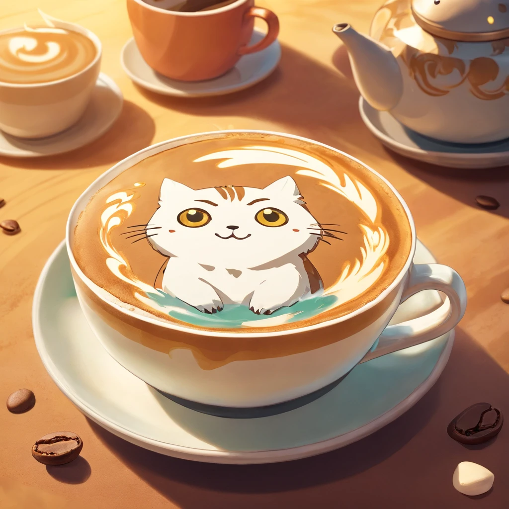 There is a cup of coffee with a cat drawn on it - SeaArt AI