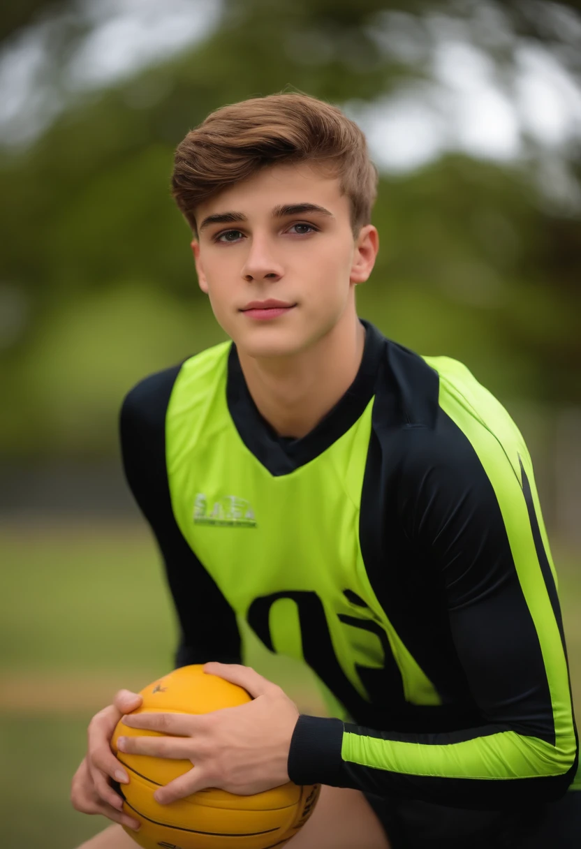 (masterpiece), best quality, expressive eyes, perfect face, 1 twink boy in tight volleyball uniform, shiny skin, shy face, , big erection, legs up.