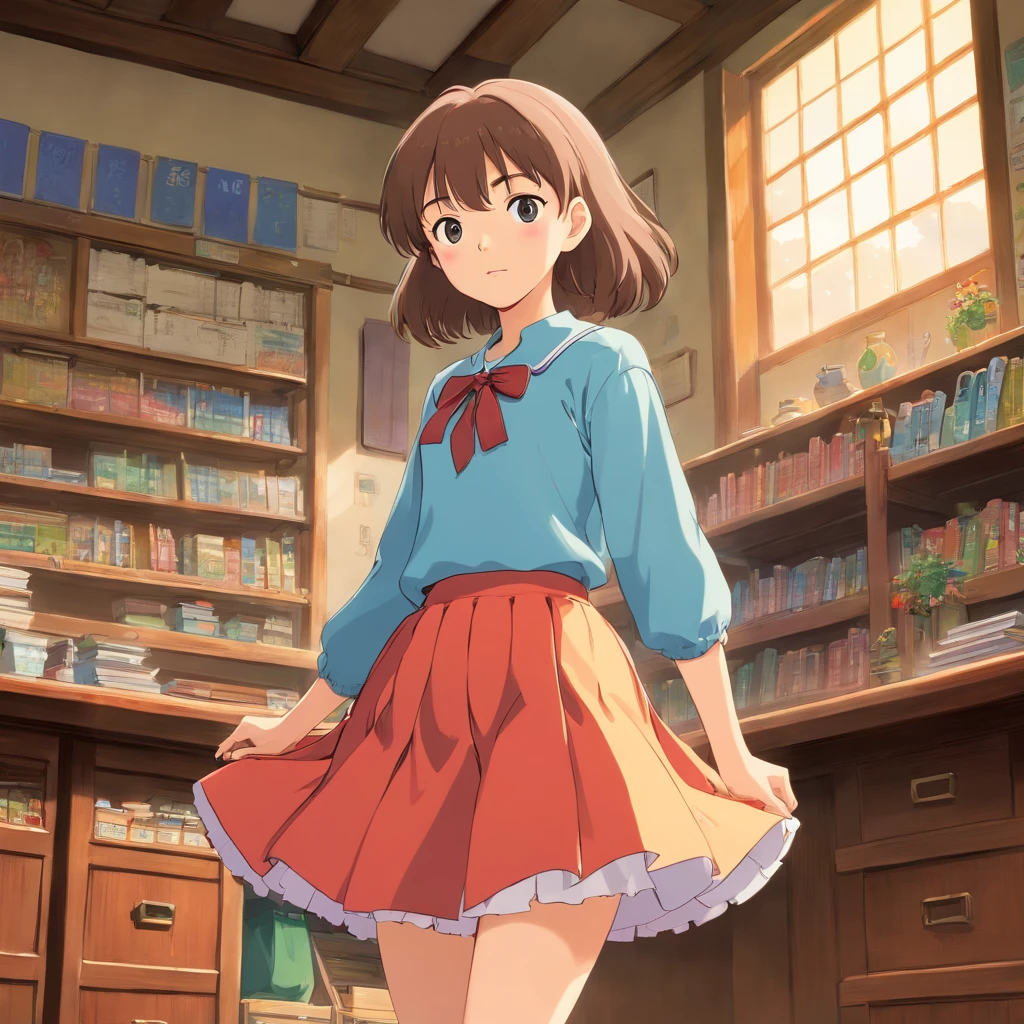 girl with、skirt by the、Classroom