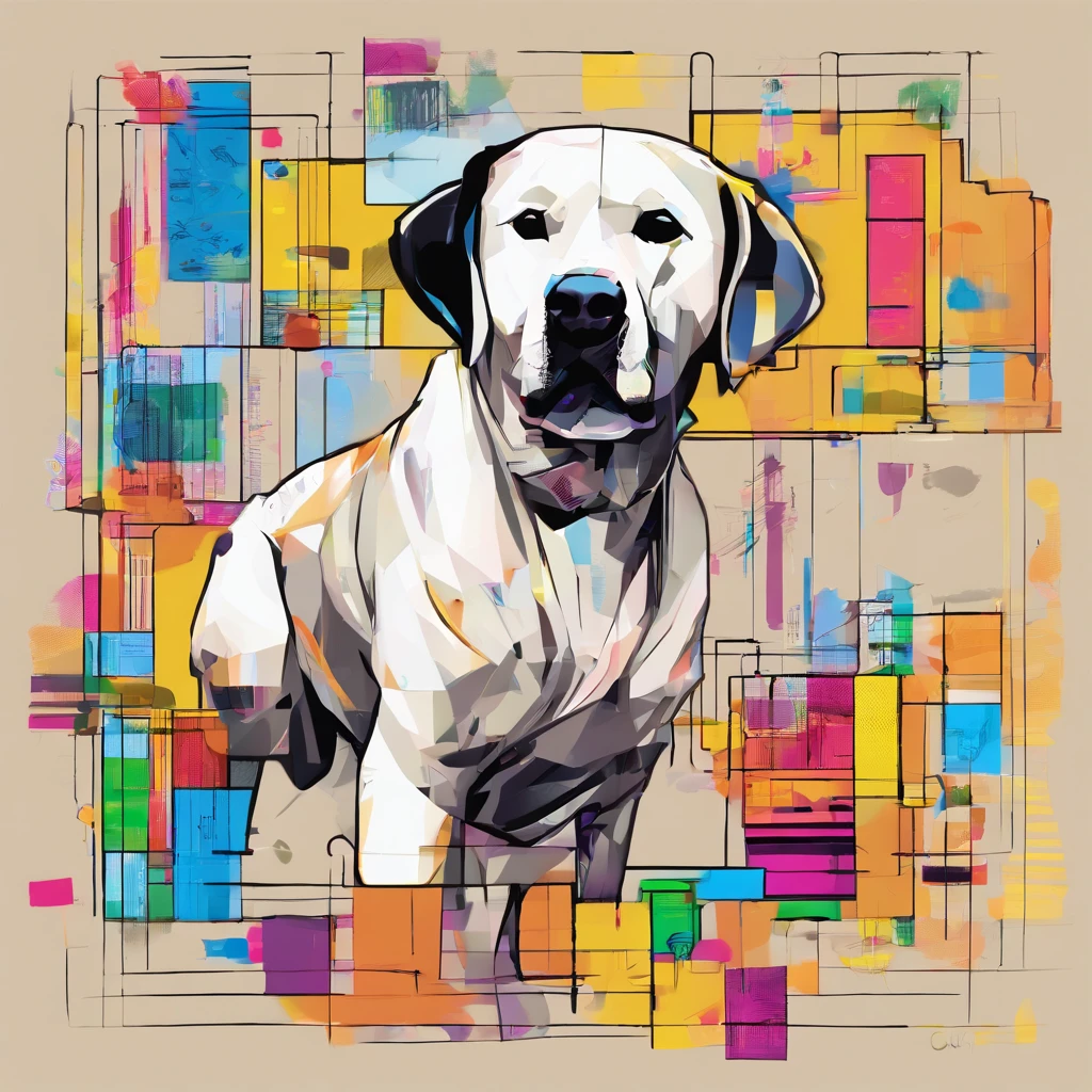 (Labrador retriever ),(Best posture),(best angle), (Better expression), Eduardo Kobra Acorjo Amento ,Multidimensional geometric wall portrait, Artistically, tchibi,yang08k, big breasts beautiful, Coloring,