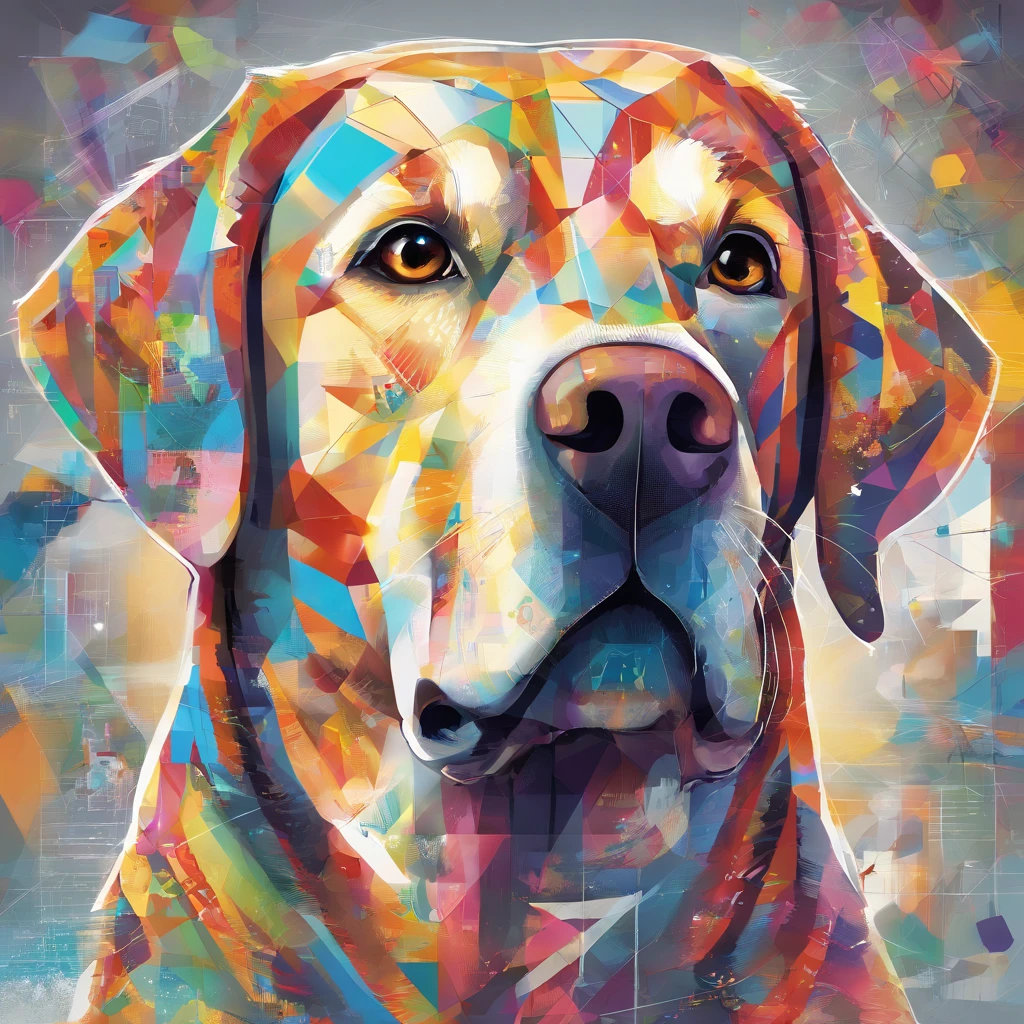 (Labrador retriever ),(Best posture),(best angle), (Better expression), Eduardo Kobra Acorjo Amento ,Multidimensional geometric wall portrait, Artistically, tchibi,yang08k, big breasts beautiful, Coloring,