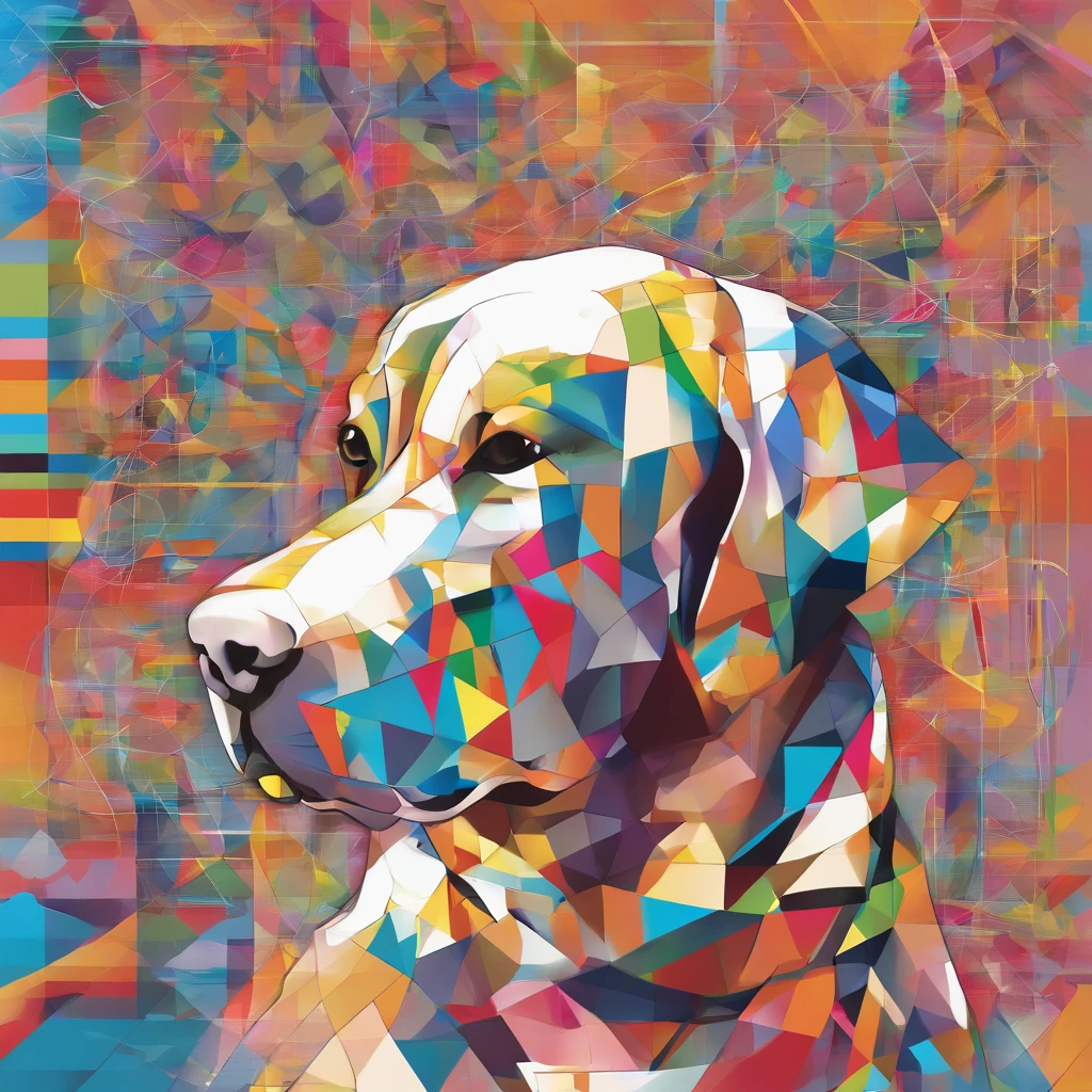 (Labrador retriever  ),(Best posture),(best angle), (Better expression), Eduardo Kobra Acorjo Amento ,Multidimensional geometric wall portrait, Artistically, tchibi,yang08k, big breasts beautiful, Coloring,