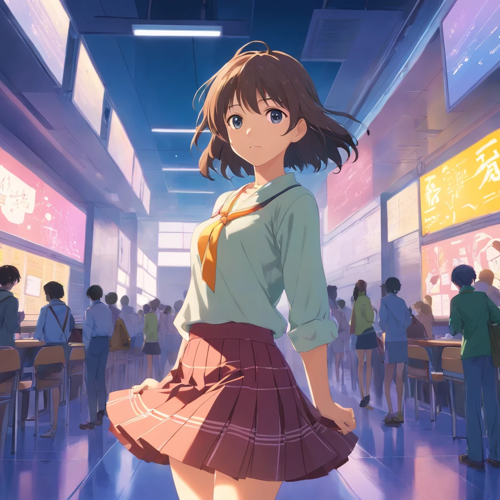 girl with、skirt by the、Classroom