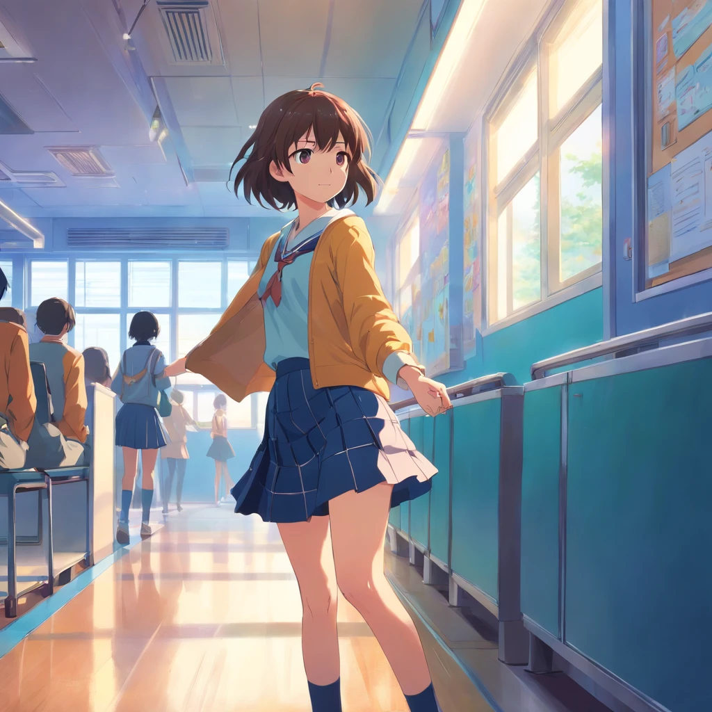 girl with、skirt by the、Classroom