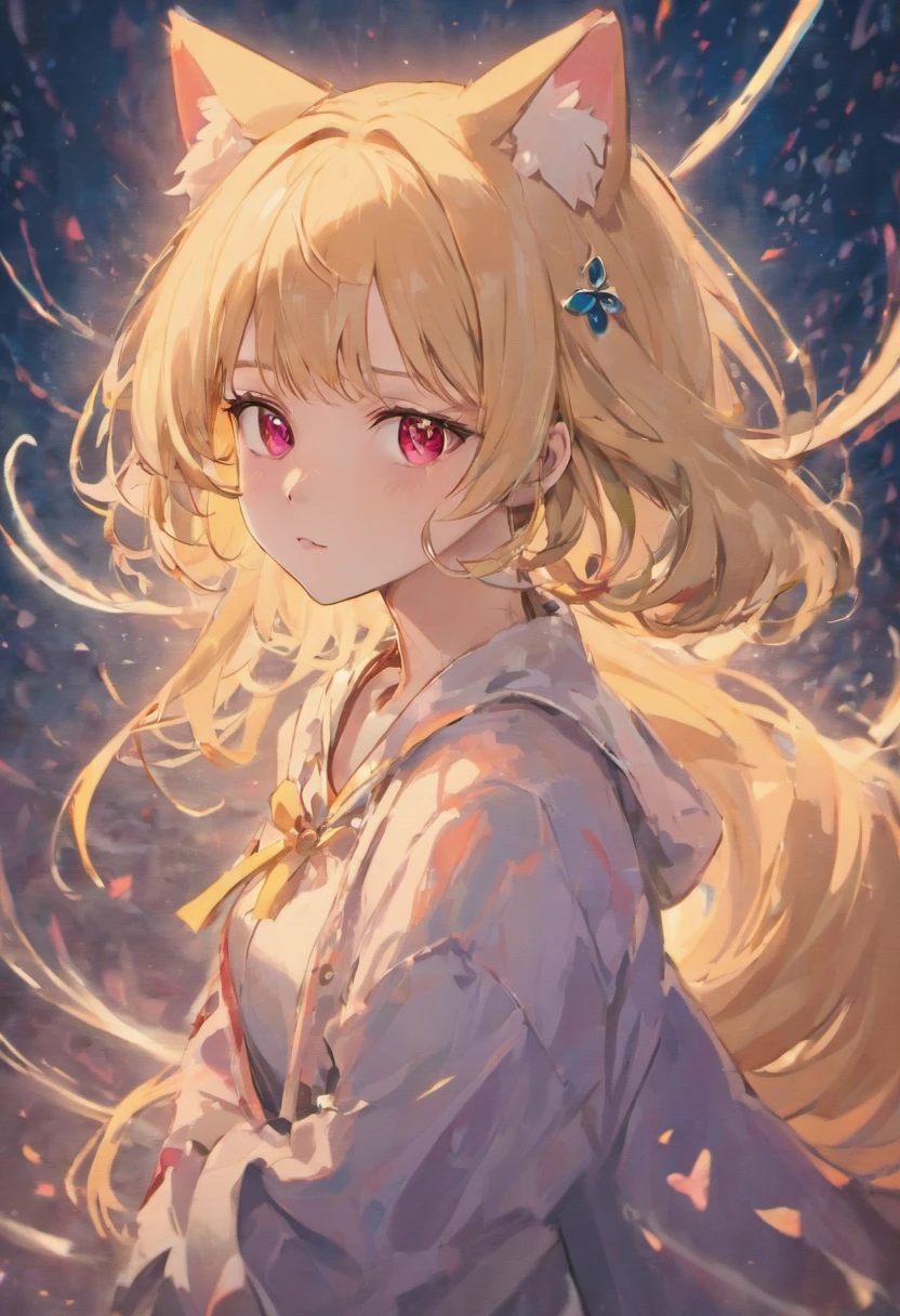 Extremely delicate and beautiful, Amazing, finedetail, Masterpiece, Ultra-detailed, A high resolution,Best Illustration, Best shadow,، simple,Gentle focus, High quality, 1female, Cat ears, blond hairbl. Red eyes, Cat lady