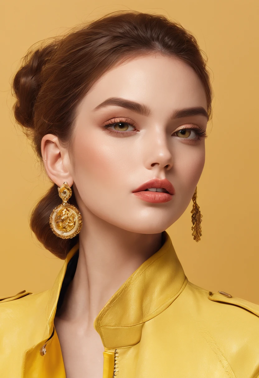 a woman in a yellow jacket and earrings, in style of digital illustration, digital art of an elegant, drawing style, luxury fashion illustration, beautiful yellow woman, illustration style, cartoon style illustration, detailed fashion illustration, trending on artstration, beautiful drawing style, glossy digital painting, digital drawing, detailed woman, stunning art style