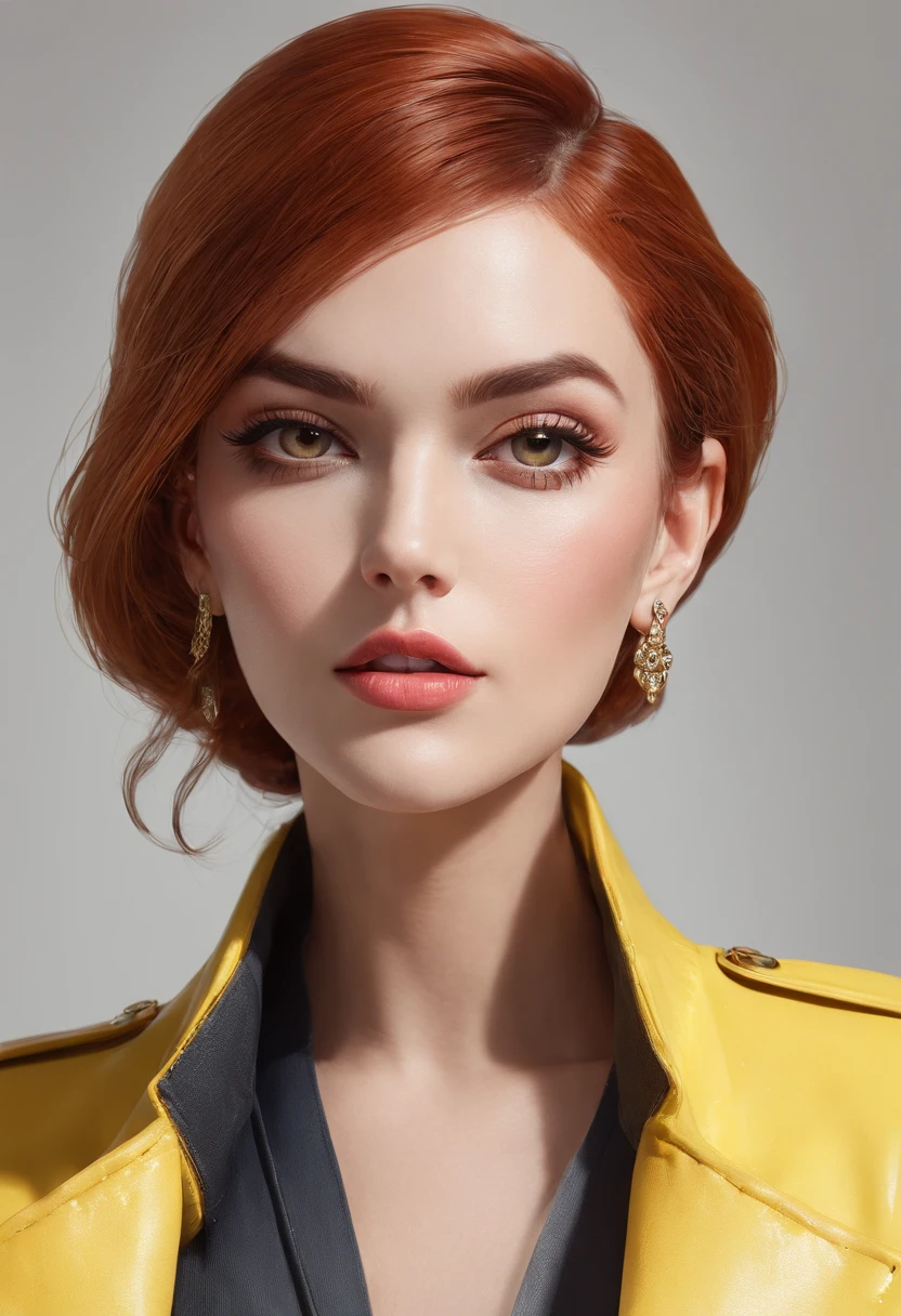 a woman in a yellow jacket and earrings, in style of digital illustration, digital art of an elegant, drawing style, luxury fashion illustration, beautiful yellow woman, illustration style, cartoon style illustration, detailed fashion illustration, trending on artstration, beautiful drawing style, glossy digital painting, digital drawing, detailed woman, stunning art style