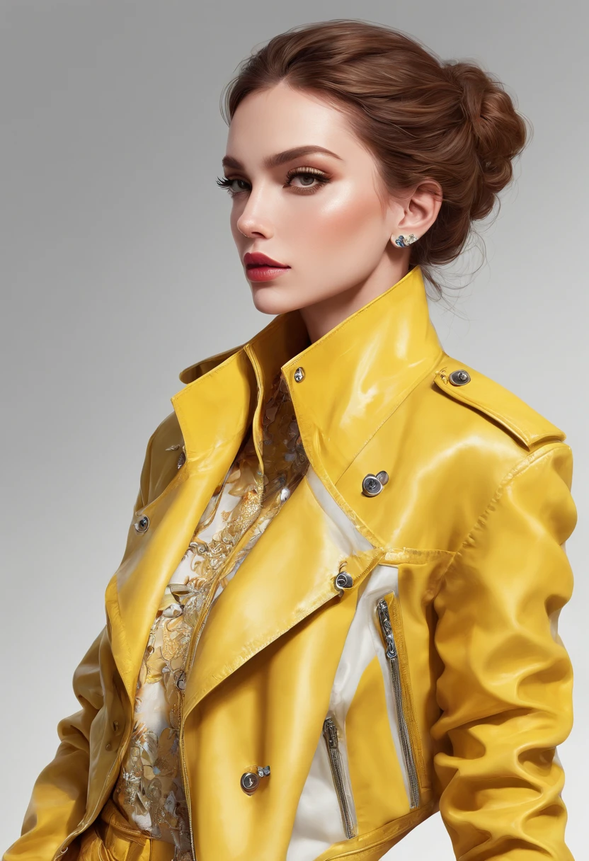 a woman in a yellow jacket and earrings, in style of digital illustration, digital art of an elegant, drawing style, luxury fashion illustration, beautiful yellow woman, illustration style, cartoon style illustration, detailed fashion illustration, trending on artstration, beautiful drawing style, glossy digital painting, digital drawing, detailed woman, stunning art style