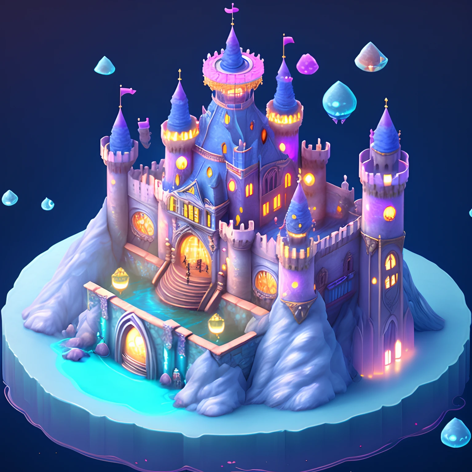 Undersea Palace,Close-up of the castle on the island with fountains, Floating palace, dreamy and detailed, 8K high quality detailed art, Cloud Palace, concept art magical highlight, 3d magical details, Milky white palace, isometric 3d fantasy island, Magical castle, detailed dreamscape, Cute detailed digital art, flying cloud castle, beautiful detailed fantasy