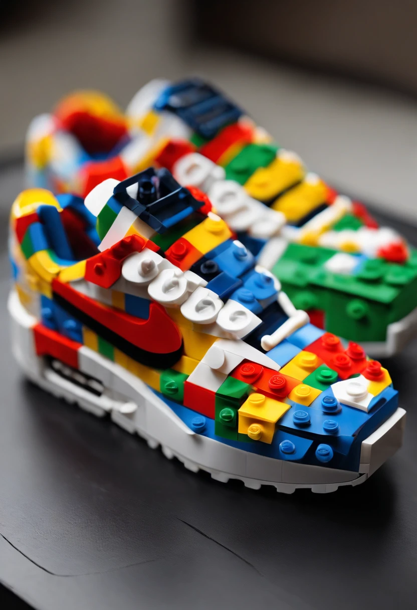 The 3D Lego model of a Nike Air Max is a precision-crafted replica made entirely from Lego bricks. It intricately captures the signature design elements, including the unique paneling, vibrant color palette, and iconic Nike Swoosh logo. This creative amalgamation of Lego artistry and sneaker culture results in a captivating representation, skillfully constructed using only Lego bricks.