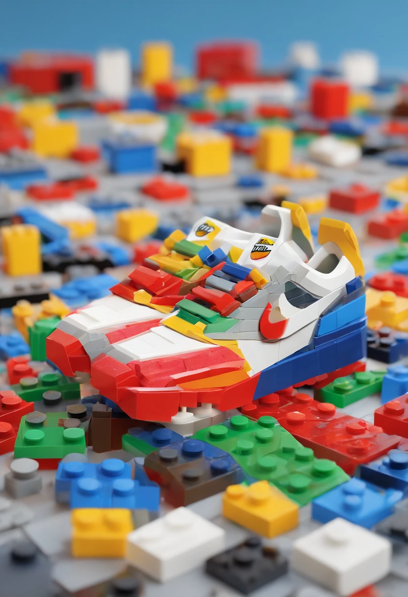 The 3D Lego model of a Nike Air Max is a precision-crafted replica made entirely from Lego bricks. It intricately captures the signature design elements, including the unique paneling, vibrant color palette, and iconic Nike Swoosh logo. This creative amalgamation of Lego artistry and sneaker culture results in a captivating representation, skillfully constructed using only Lego bricks.