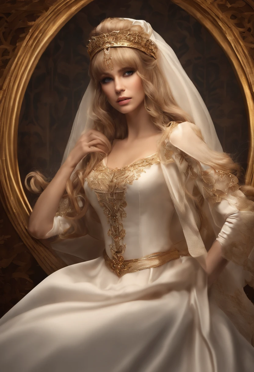 master part, best quality, altamente detalhado, Altas, HDR,, Chobits, Chii, sem sentimento,, 1girl, sozinho, franja, bareshoulders, seios, olhos castanhos, clamp (circlet) (Estilo), cabelo loiro platinado;, cabelos muito longos, robot ears, seios pequenos, tubos de cabelo,, maid, cocar de empregada, maid apron, empregada vitoriana, vestido de empregada,, estilo mksks, fundo bonito, Antecedentes detalhados, professional lightning, mansion, Interior, Ornamento de ouro, ouro, efeitos do ouro,