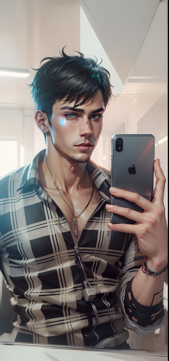 Change background cyberpunk handsome boy realistic face