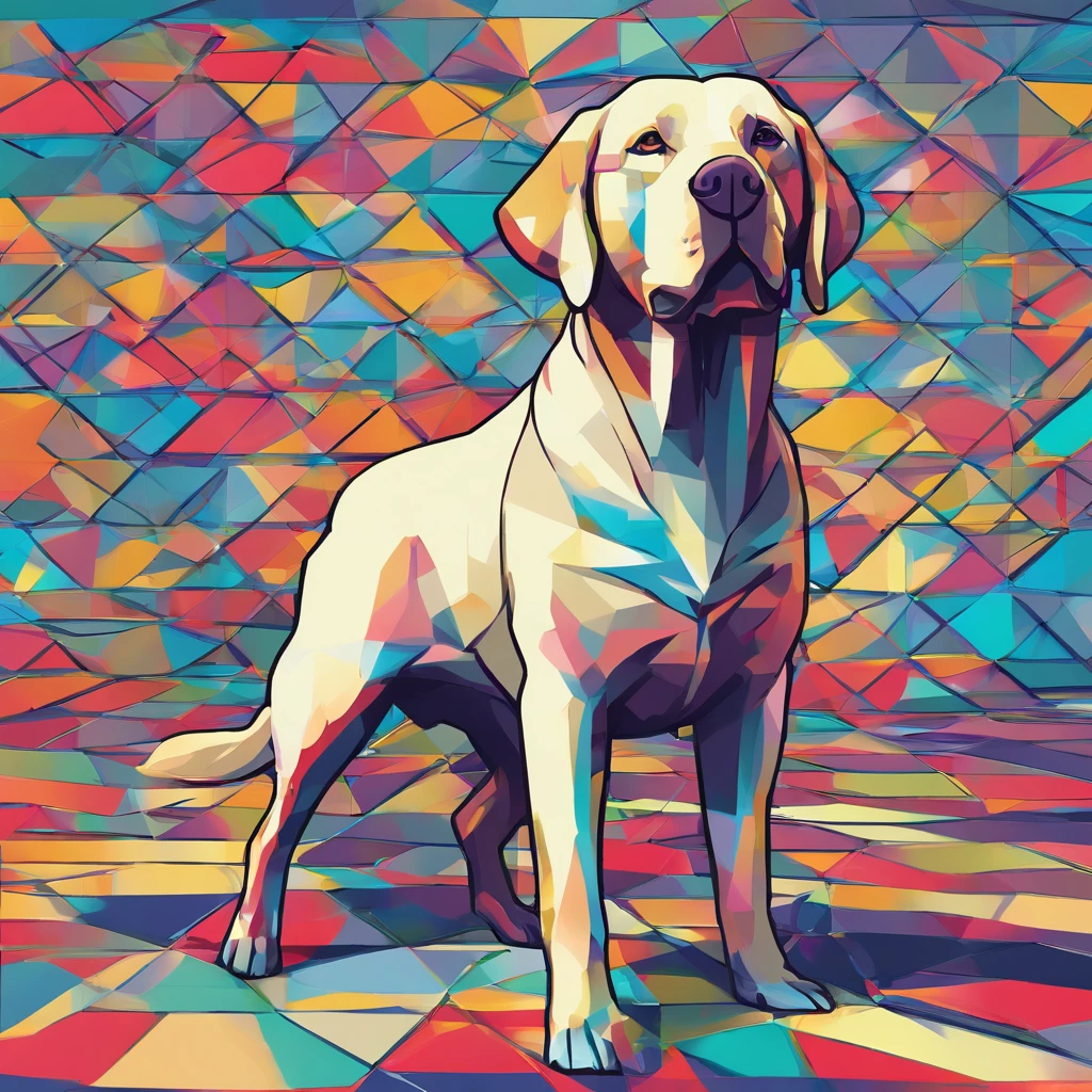 (Labrador retriever  ),(Best posture),(best angle), (Better expression), Eduardo Kobra Acorjo Amento ,Multidimensional geometric wall portrait, Artistically, tchibi,yang08k, big breasts beautiful, Coloring,