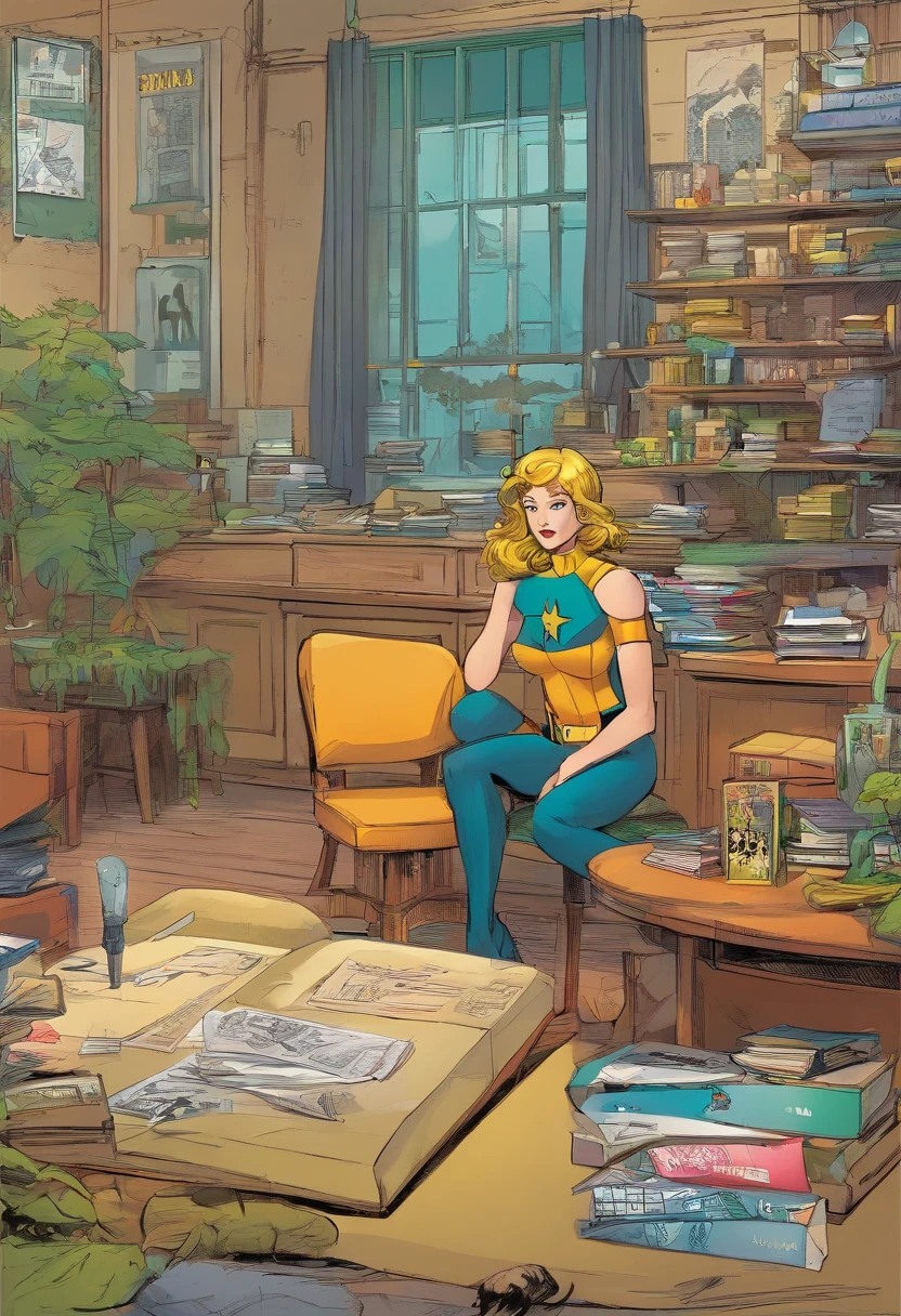 Quadrinhos americanos, A historia em HQ. Bruce wayne se levanta, coloca o celular sobre a mesa da sala. Vai para o seu quarto e veste seu uniforme militar verde mata, sai para fora da sua casa e sobe na moto cor preta com amarelo, marca kawasaki estacionada em frente a sua casa.