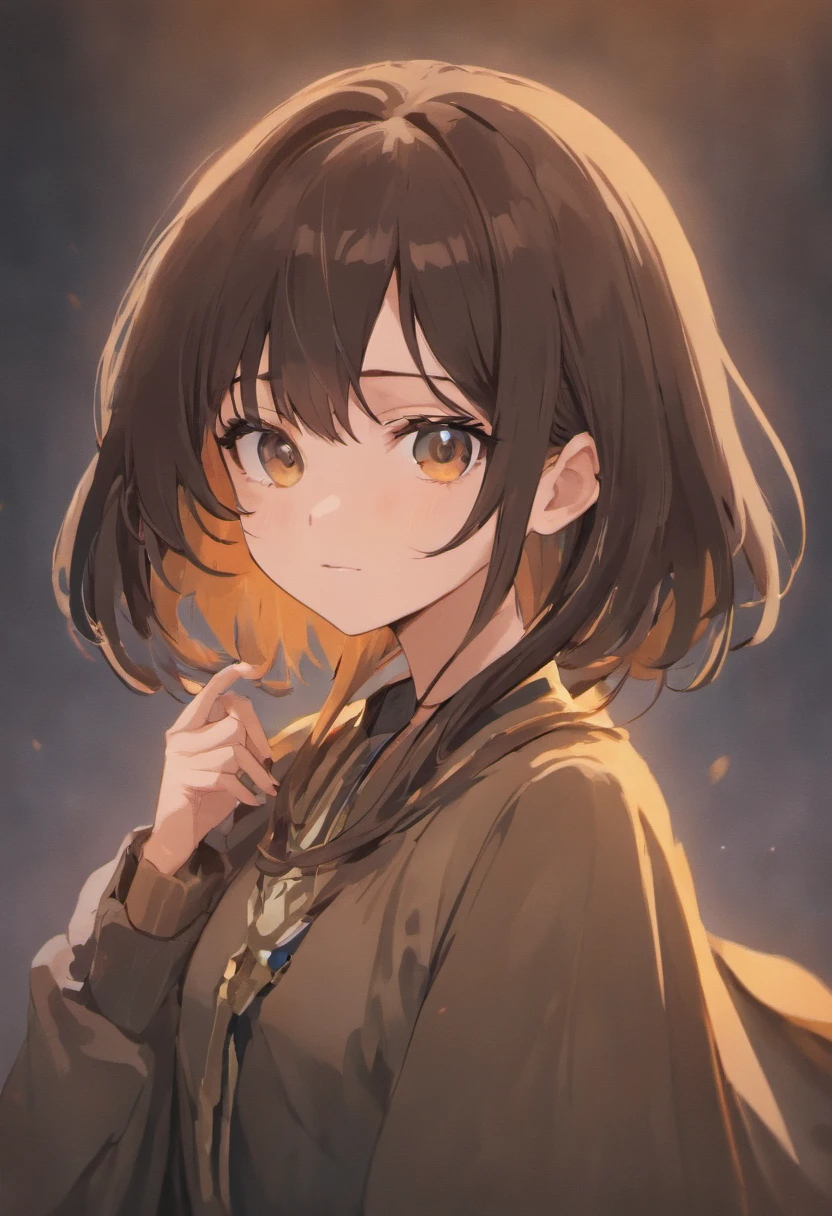 1 girl with black shoulder-length hair and bangs，with brown eye，Grimacing，flatchest，Vitality，Sunny and cheerful，realistic illumination，top Quority，Resolution of 8K，tmasterpiece：1.3，Clear focus：1.2，1080p，hyper HD，textureskin，super detailing，best qualtiy，high detal，high high quality