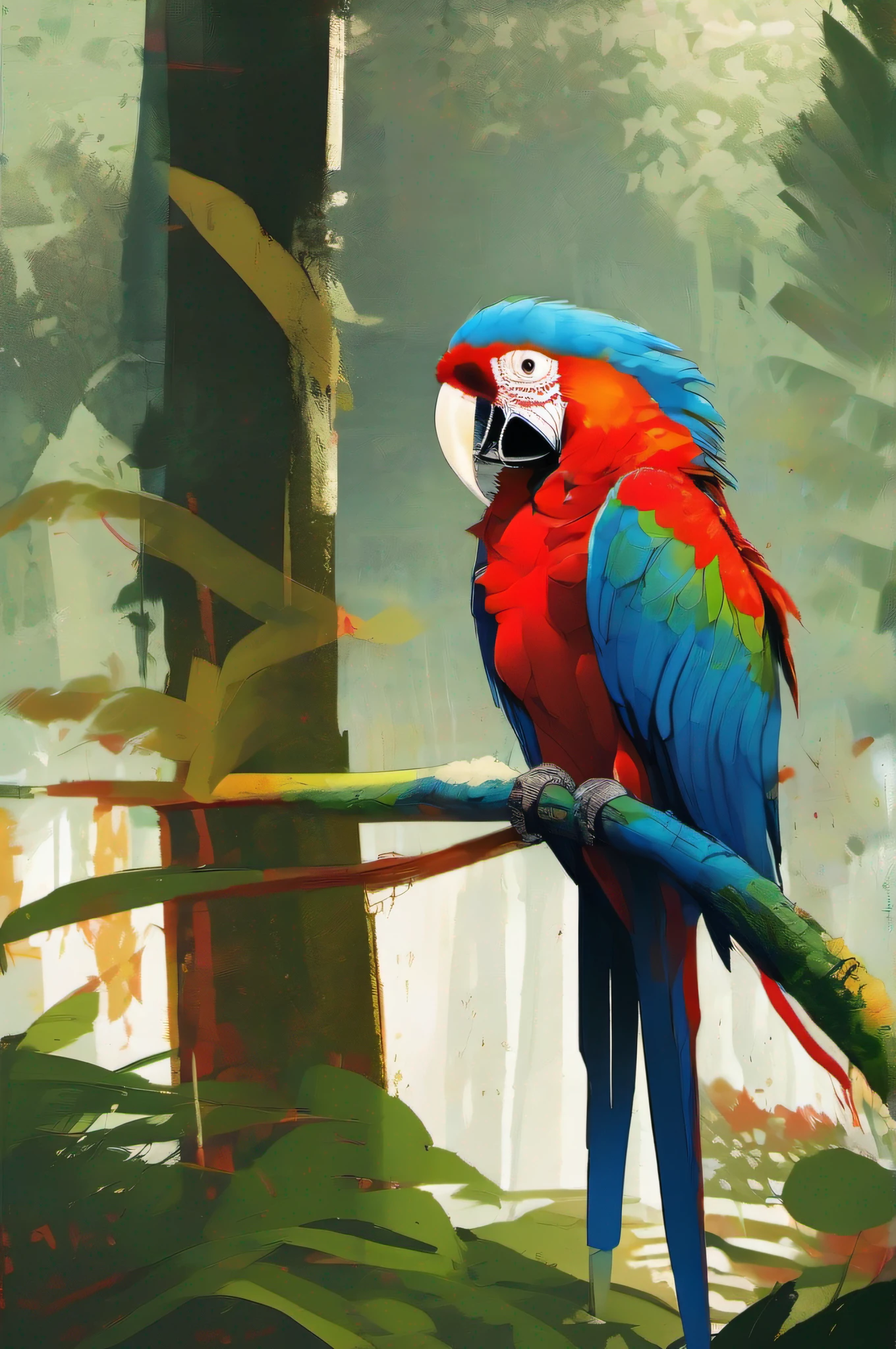 scarlet macaw in rainforest, broken lens :: distorted image :: inkblot :: linoleum print :: cel-shaded :: digital exposure :: Tim Doyle :: Andre Kohn :: Wadim Kashin :: Erin Hanson :: Alex Maleev :: Pascal Campion :: Andreas Lie ::Quentin Blake