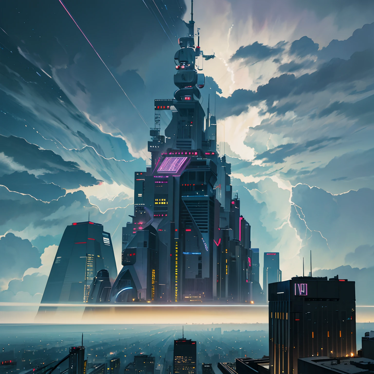 super high image, super detail, super high resolution, Northern Renaissance style, cyber punk, city, galaxy, planet, thunder, thunderstorm, professional lighting --auto