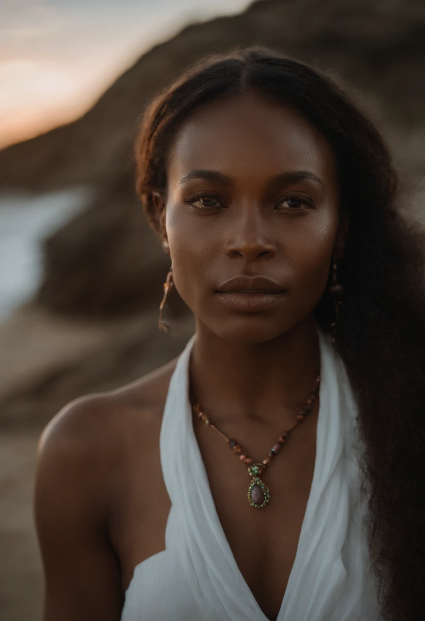 "Bioluminescent Serenity" -, vibrant, Colorful beautiful African female women, violet, green glow firefly, Edward Weston, kimono, Black ink flow, cinematic photo, beach, neon material, intricately detailed fluid  bioluminescent algae, 35mm photograph, bokeh, professional, 4k, highly detailed, luminous, enchanting, natural beauty, poetic.