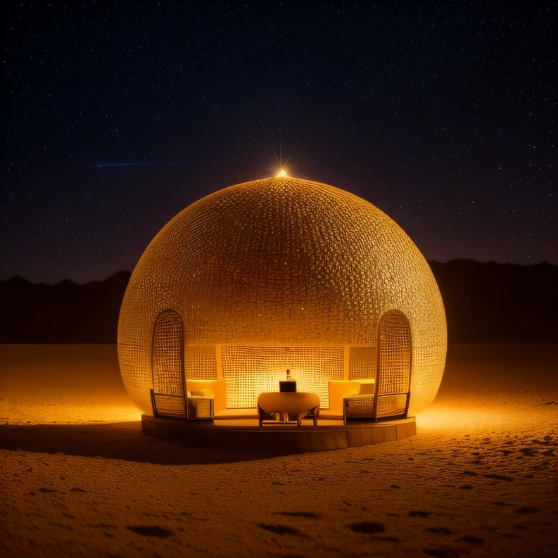 ((top Quority,8K,tmasterpiece:1.3))5 star hotel in the desert:60000 miniatures,3D equidistance,Arabic style,Realistic painting,cinematric light,Lunar soil,deep in the night,Magnificent