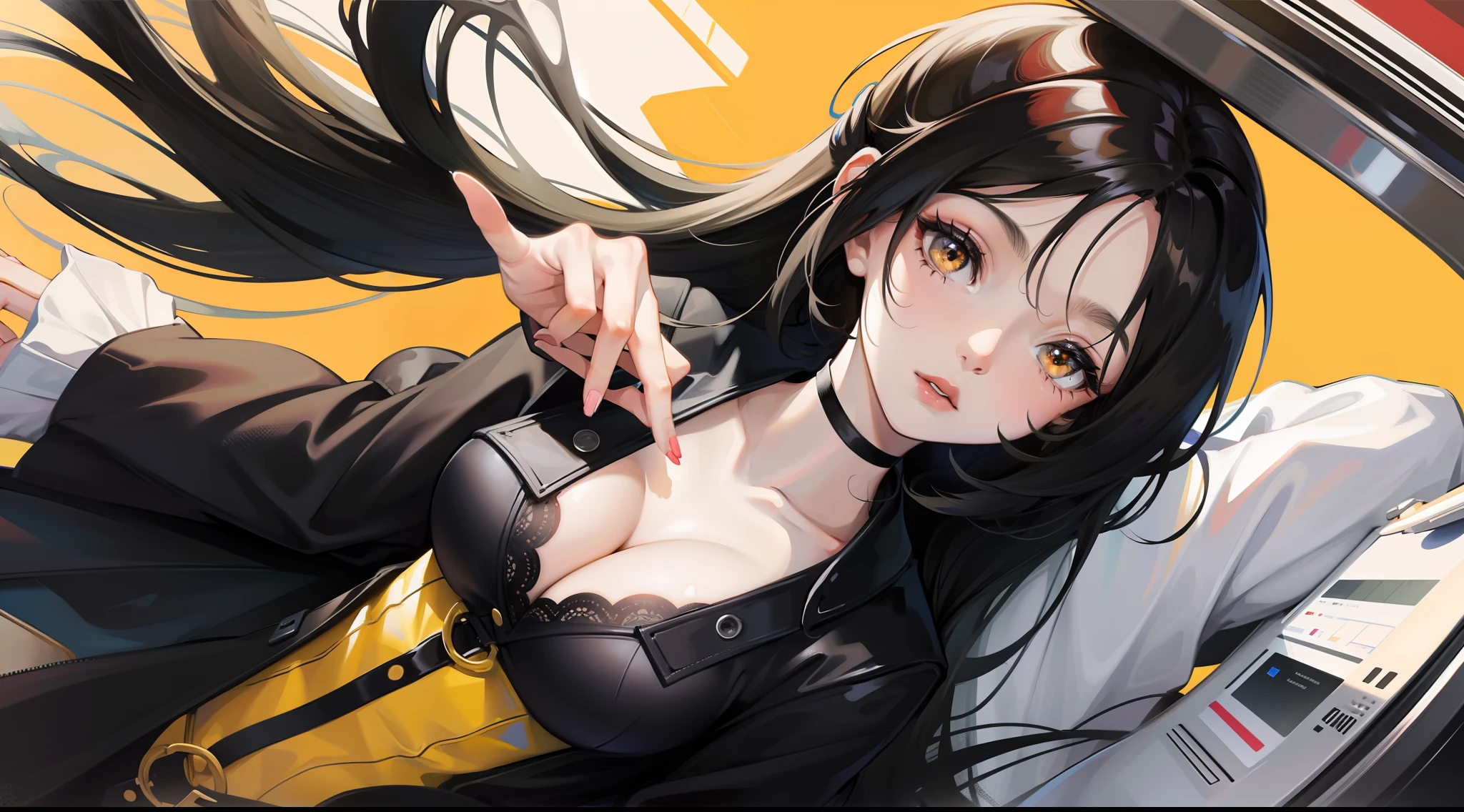 Girl with long black hair,color comics style