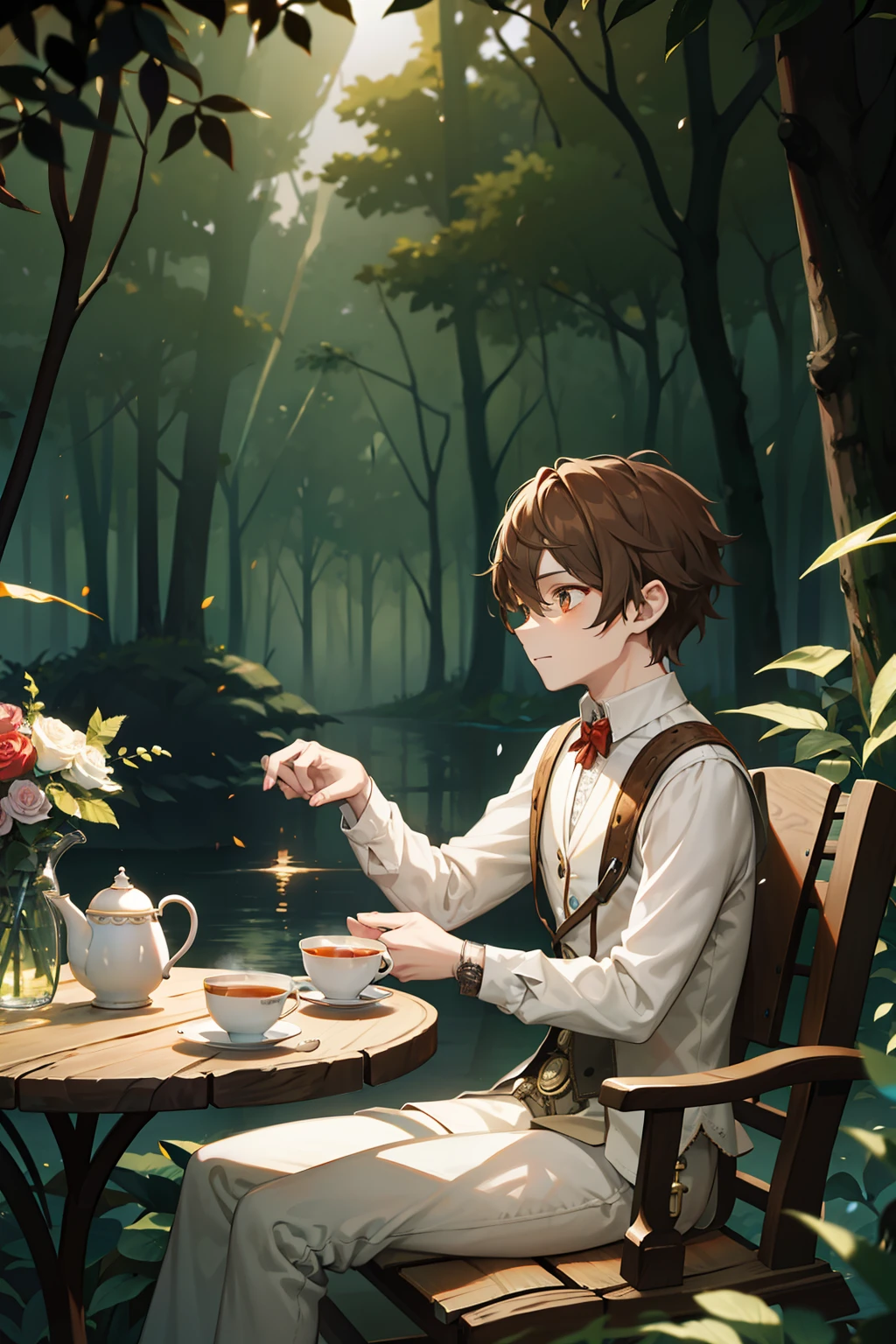 Sit around a strange creature　tea parties　the woods　male people　twinks　{{ember}}　steampunc