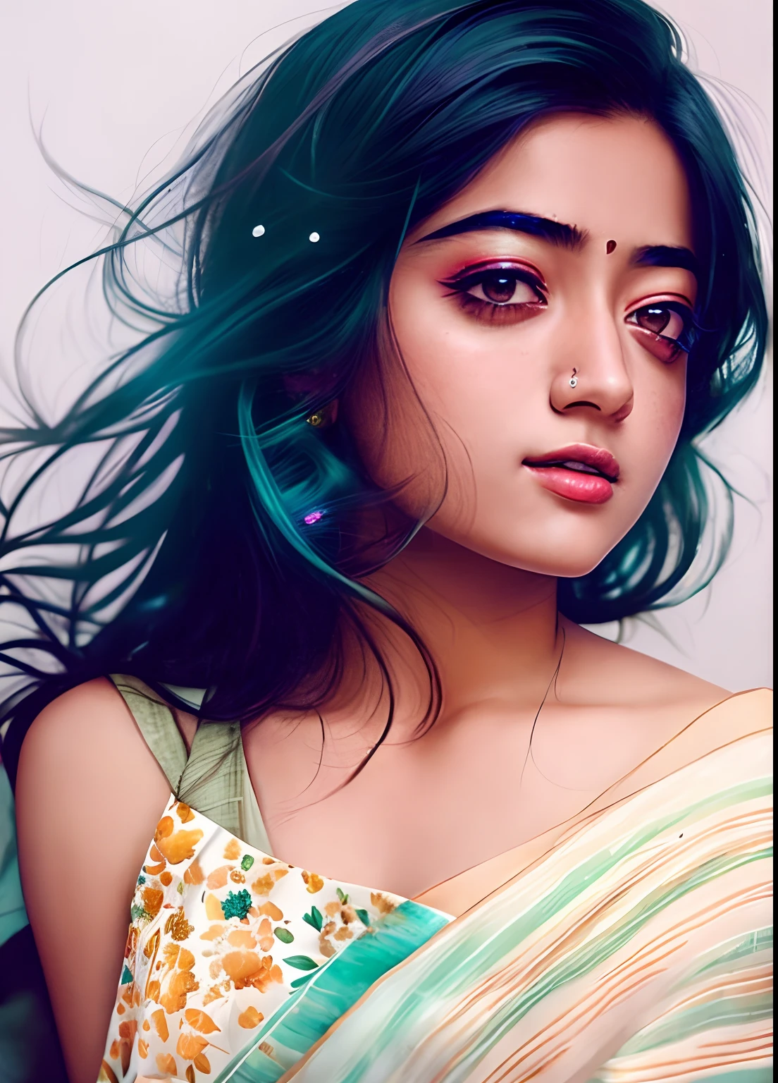 {{cute Rashmika's}}, a woman by agnes cecile, luminous design, pastel colours, ink drips, autumn lights